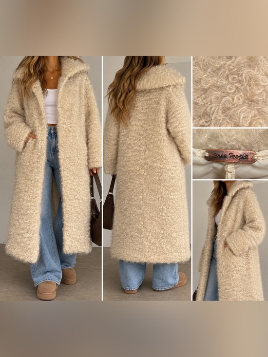 Free People Jackets & Blazers - Free People 88% Mohair Bouclé Long Coat Cream Ivory Size XS